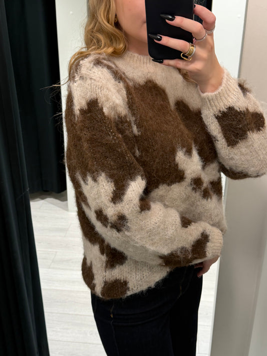 VIVENLA O-NECK L/S JACQUARD KNIT TOP