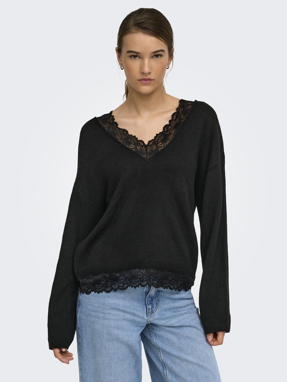 ONLCLOVER LS LACE V-NECK REVERSIBLE KNT