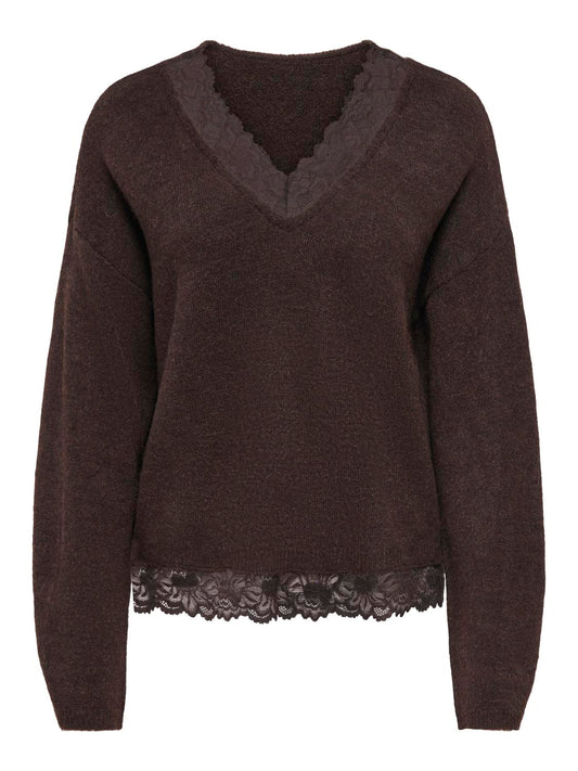 ONLCLOVER LS LACE V-NECK REVERSIBLE KNT