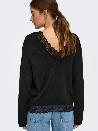 ONLCLOVER LS LACE V-NECK REVERSIBLE KNT