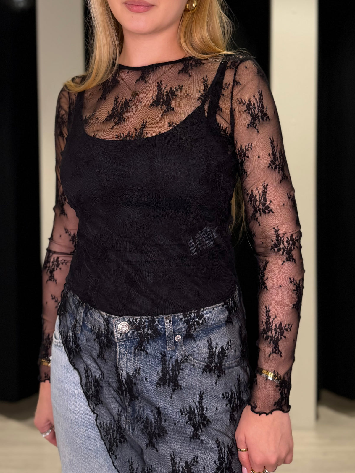 PCANNIE LS ASYMETRIC LACE DRESS