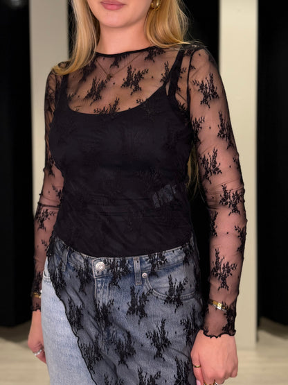 PCANNIE LS ASYMETRIC LACE DRESS