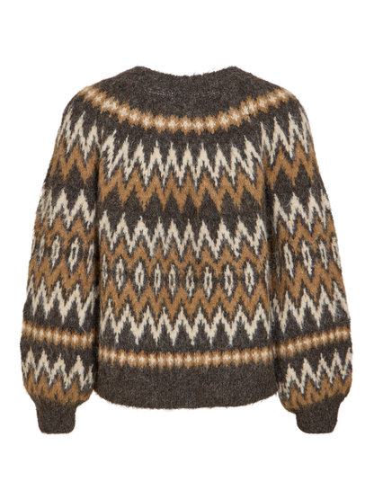 VIBOWS O-NECK L/S JACQUARD KNIT TOP