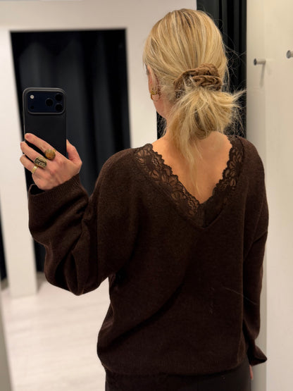 ONLCLOVER LS LACE V-NECK REVERSIBLE KNT