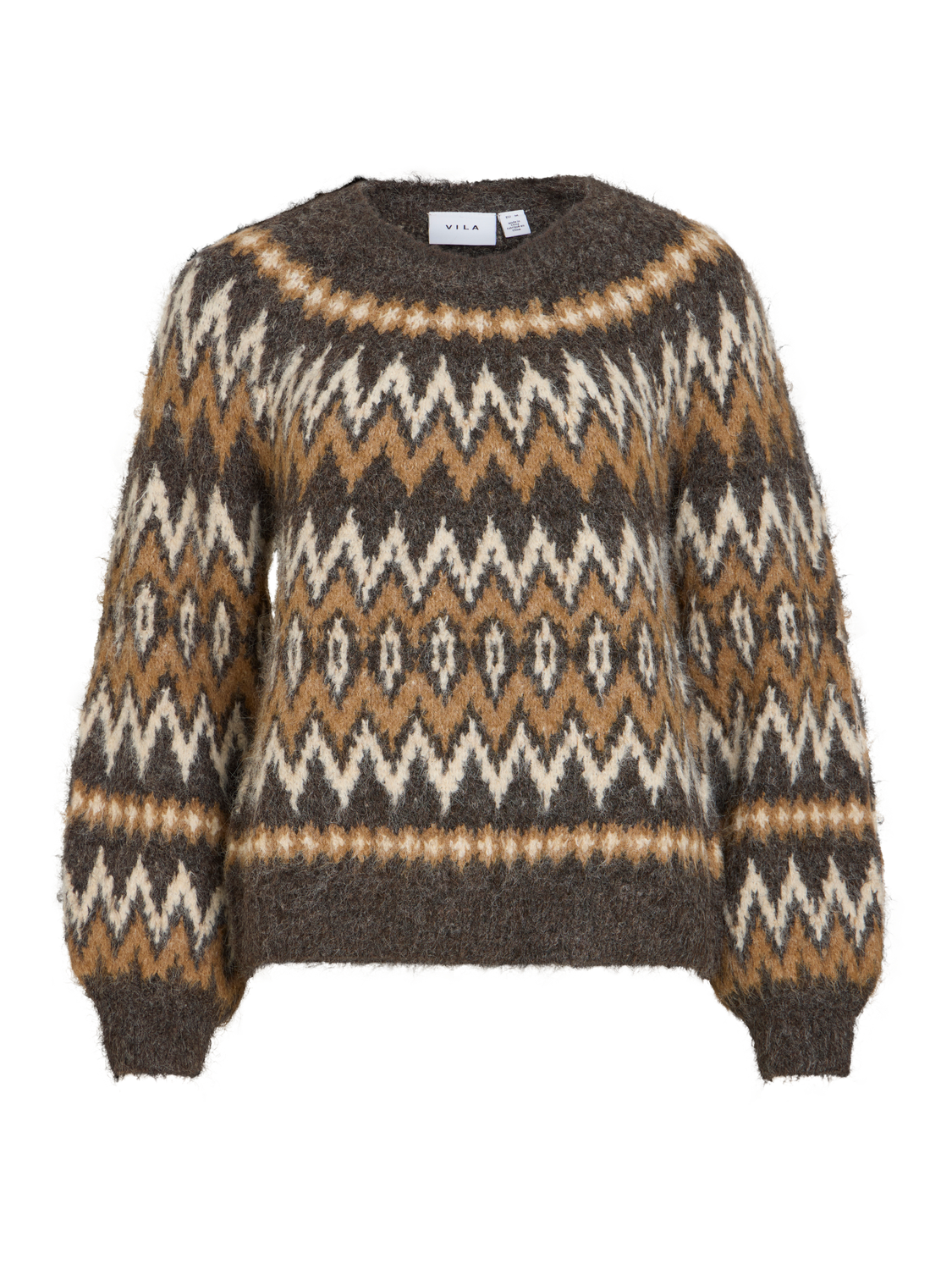 VIBOWS O-NECK L/S JACQUARD KNIT TOP