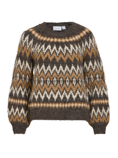 VIBOWS O-NECK L/S JACQUARD KNIT TOP