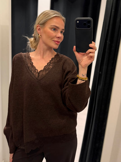 ONLCLOVER LS LACE V-NECK REVERSIBLE KNT