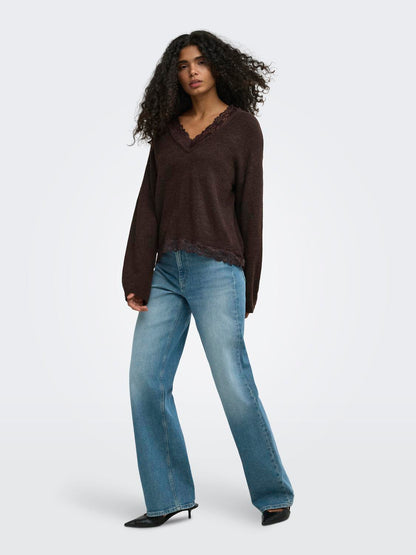ONLCLOVER LS LACE V-NECK REVERSIBLE KNT
