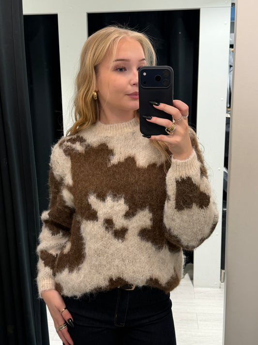 VIVENLA O-NECK L/S JACQUARD KNIT TOP
