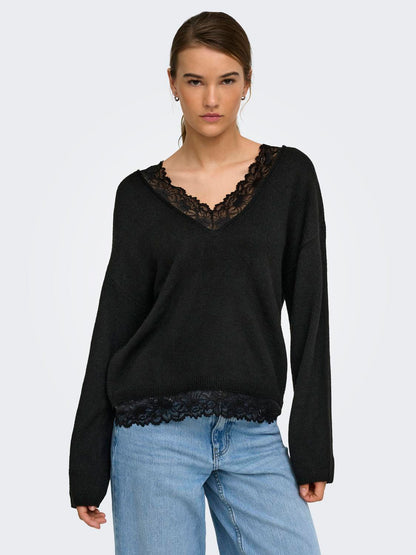 ONLCLOVER LS LACE V-NECK REVERSIBLE KNT