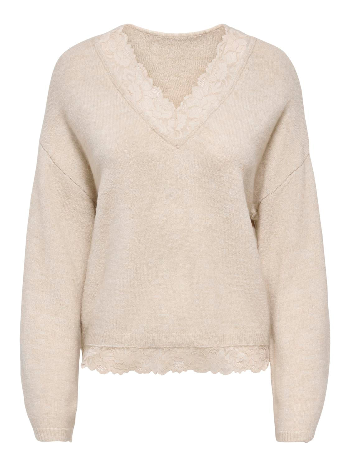 ONLCLOVER LS LACE V-NECK REVERSIBLE KNT