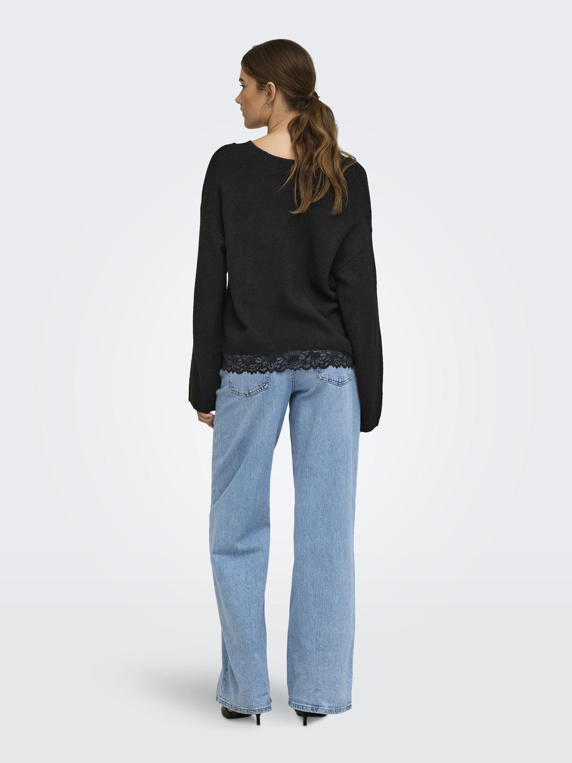 ONLCLOVER LS LACE V-NECK REVERSIBLE KNT