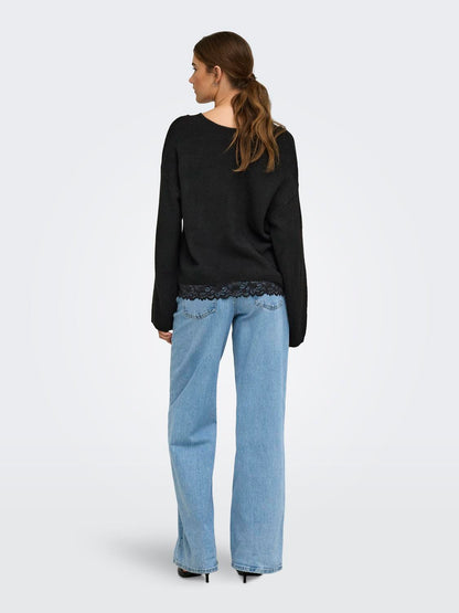 ONLCLOVER LS LACE V-NECK REVERSIBLE KNT