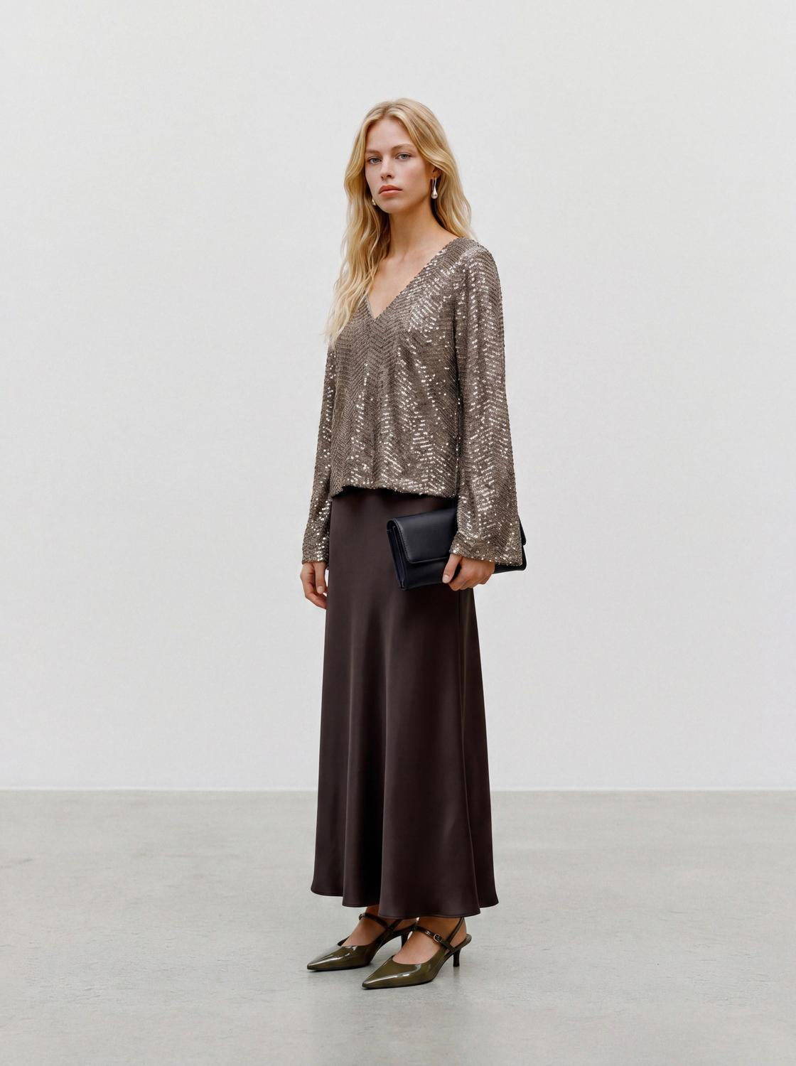 VMCLARISA LS V-NECK 2-WAY SQ TOP