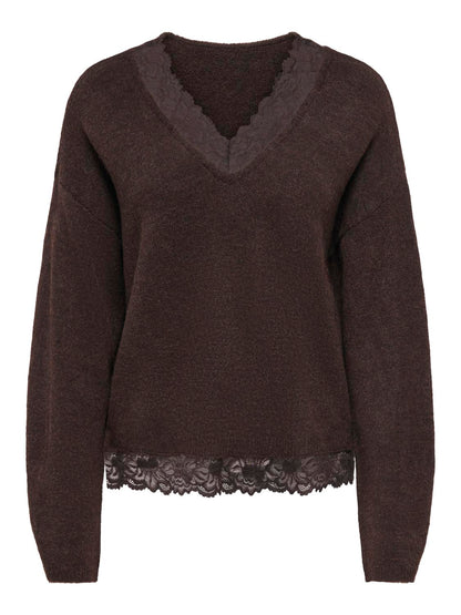 ONLCLOVER LS LACE V-NECK REVERSIBLE KNT