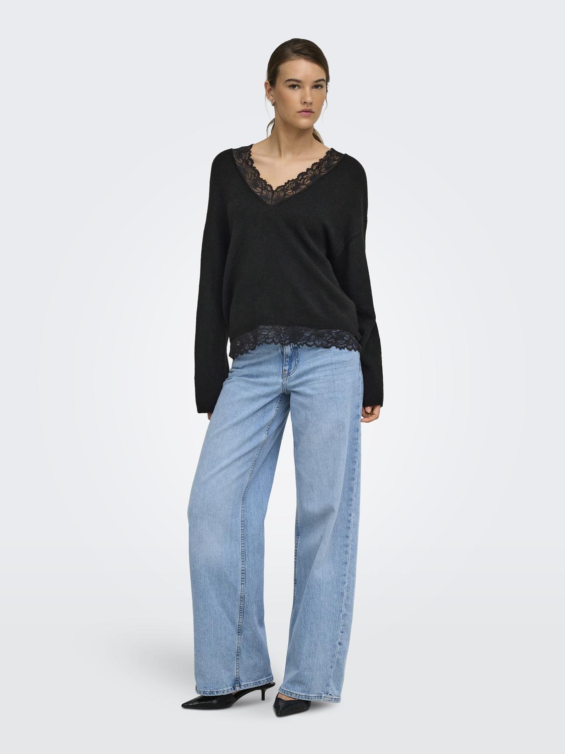 ONLCLOVER LS LACE V-NECK REVERSIBLE KNT