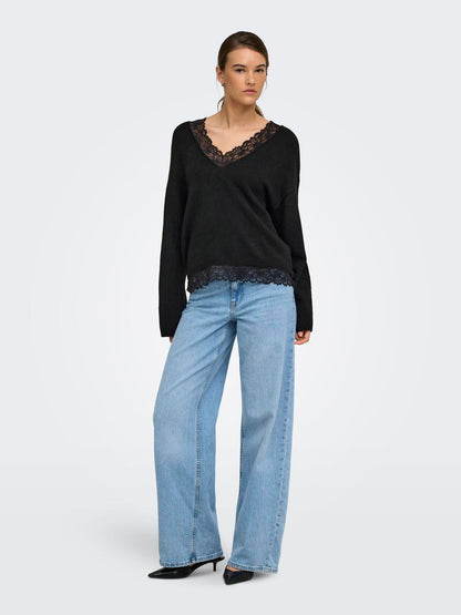 ONLCLOVER LS LACE V-NECK REVERSIBLE KNT