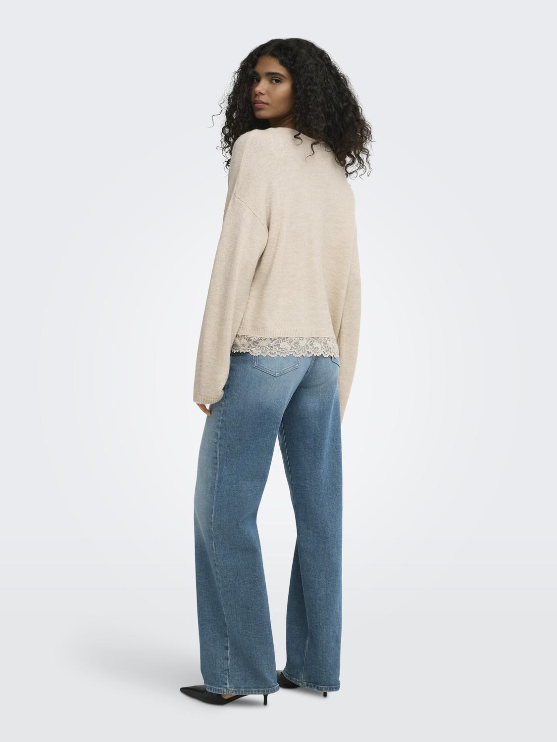 ONLCLOVER LS LACE V-NECK REVERSIBLE KNT