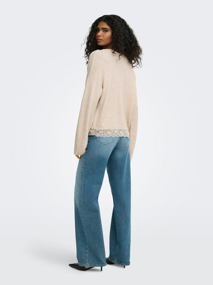 ONLCLOVER LS LACE V-NECK REVERSIBLE KNT