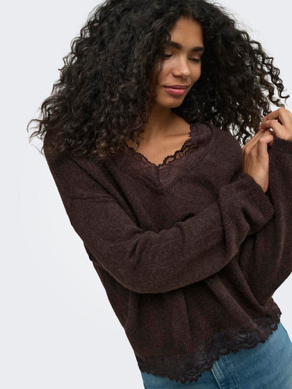 ONLCLOVER LS LACE V-NECK REVERSIBLE KNT