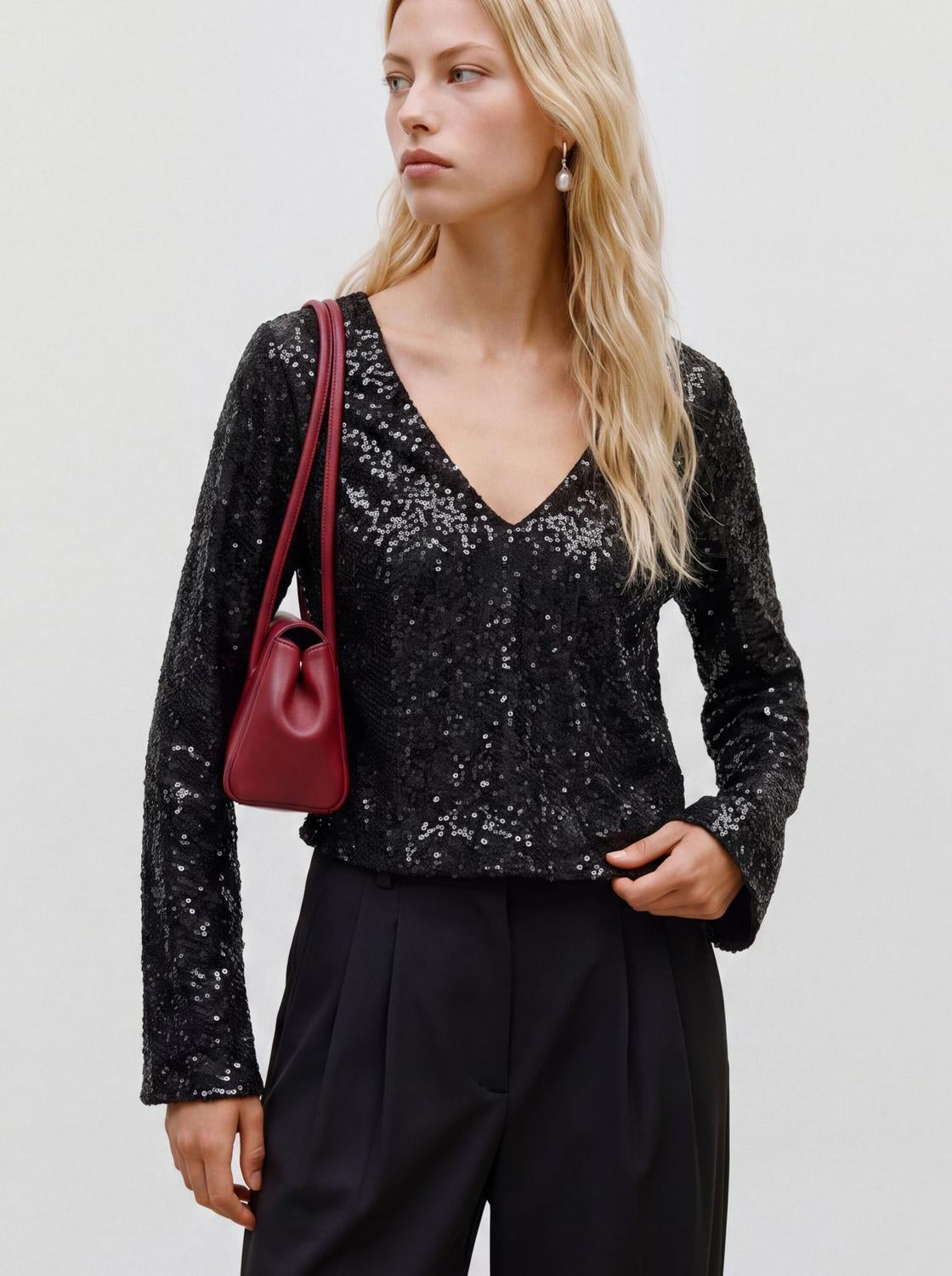 VMCLARISA LS V-NECK 2-WAY SQ TOP