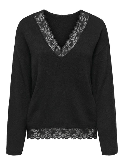 ONLCLOVER LS LACE V-NECK REVERSIBLE KNT