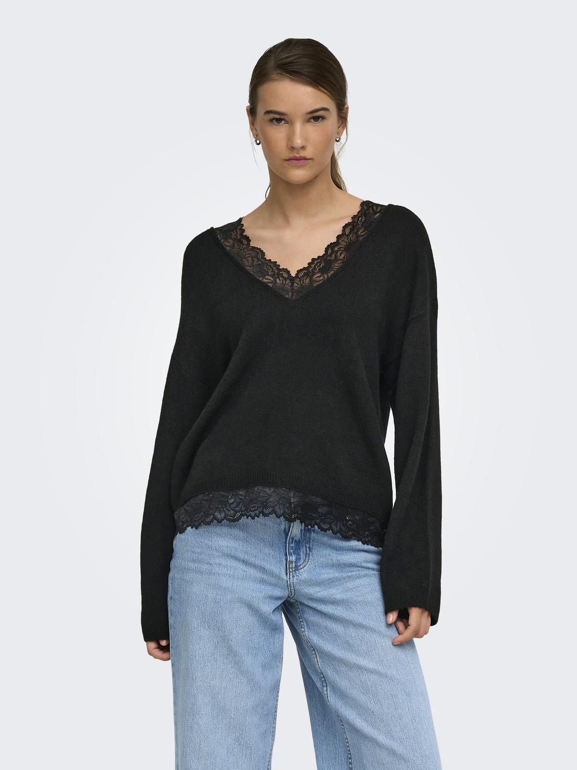 ONLCLOVER LS LACE V-NECK REVERSIBLE KNT