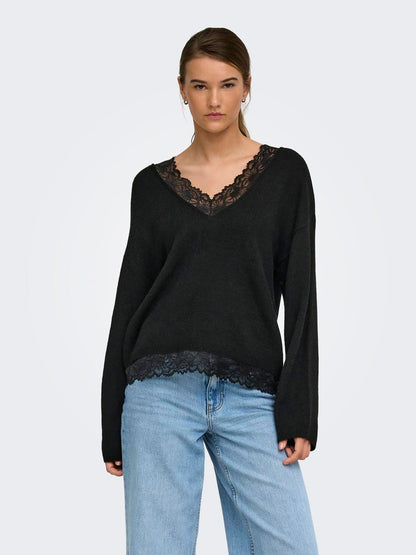 ONLCLOVER LS LACE V-NECK REVERSIBLE KNT