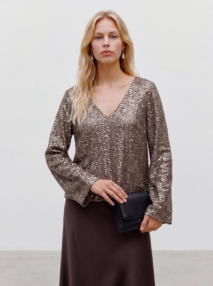 VMCLARISA LS V-NECK 2-WAY SQ TOP