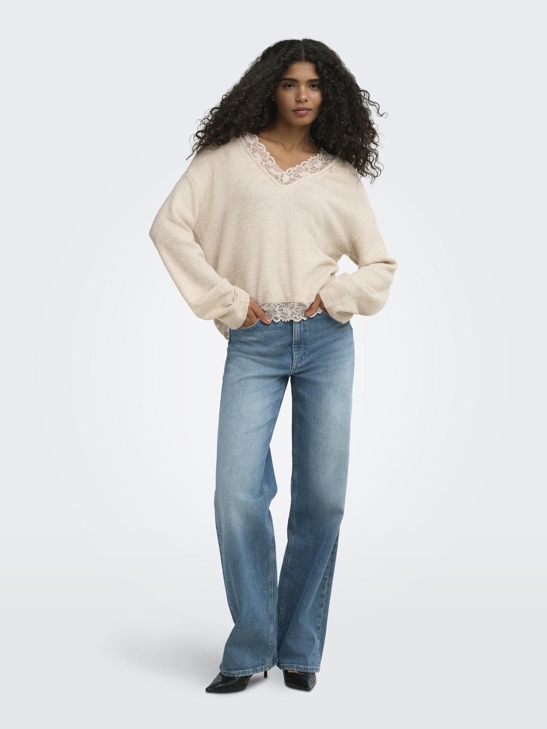 ONLCLOVER LS LACE V-NECK REVERSIBLE KNT